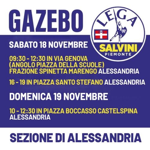 Lega: il 18 e 19 novembre i gazebo a Spinetta, Alessandria e a Castelspina