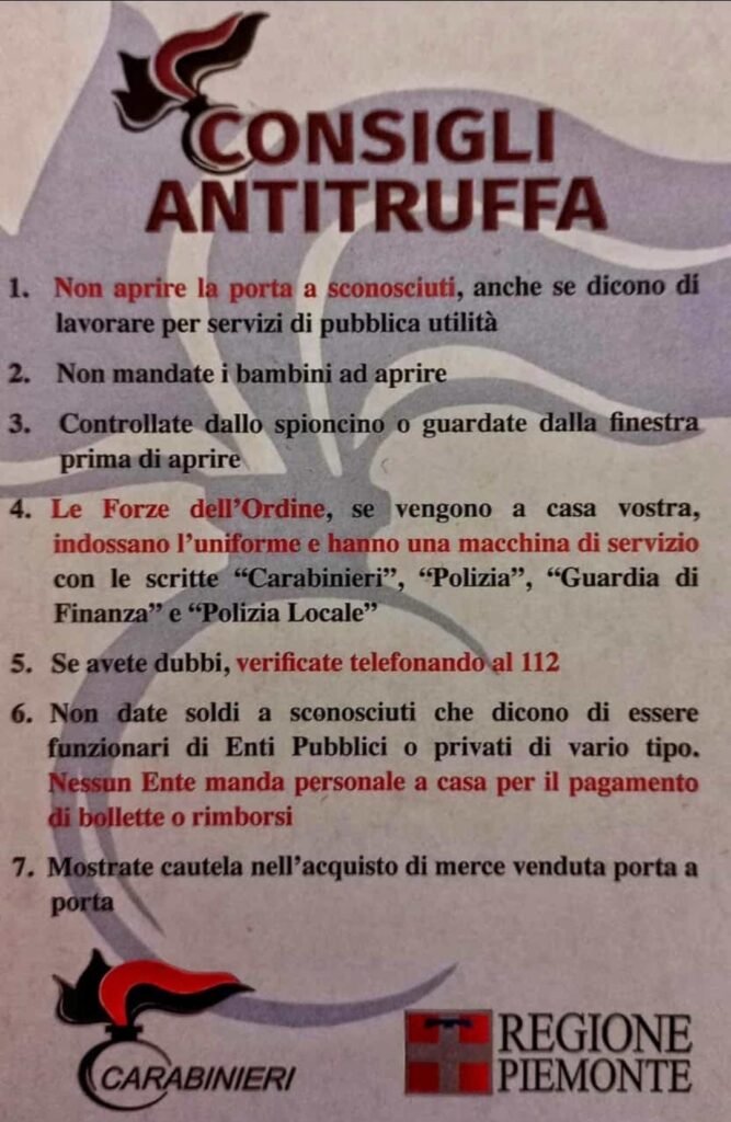 Consigli anti truffa Carabinieri
