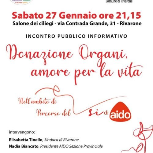 Il 27 gennaio a Rivarone incontro informativo sulla donazione degli organi