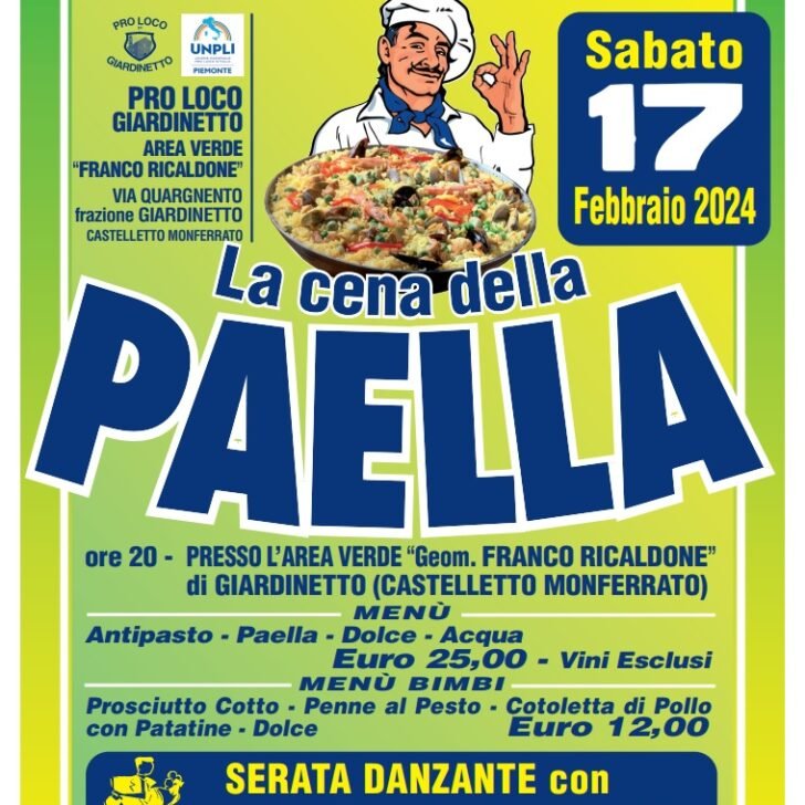 Il 17 febbraio cena della paella a Castelletto Monferrato: prenotazioni aperte