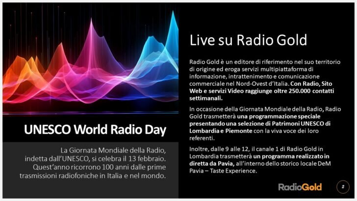 Unesco World Radio Day: il 13 febbraio festeggia con Radio Gold in diretta dal centro di Pavia