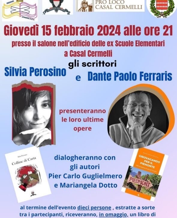 Incontro letterario il 15 febbraio a Casal Cermelli con Silvia Perosino e Dante Ferraris