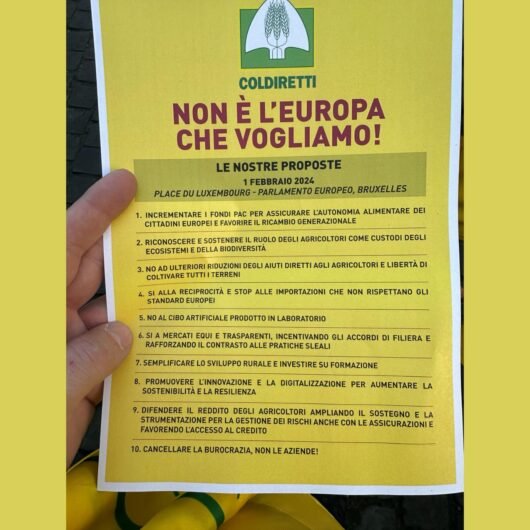 Protesta degli agricoltori a Bruxelles, presente anche Coldiretti Alessandria: “Stop alle follie dell’Europa”