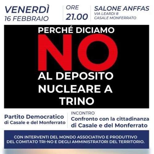 Venerdì a Casale incontro per “dire no al deposito di scorie nucleari”