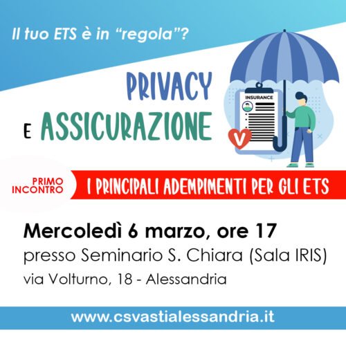 Formazione Enti Terzo Settore: a marzo incontro del Csvaa su privacy e assicurazione