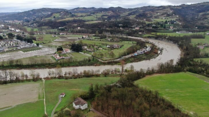 Maltempo nell’Acquese: le foto del fiume Bormida e del torrente Erro realizzate col drone