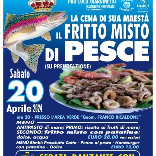 Il 20 aprile a Castelletto Monferrato cena con fritto misto di pesce