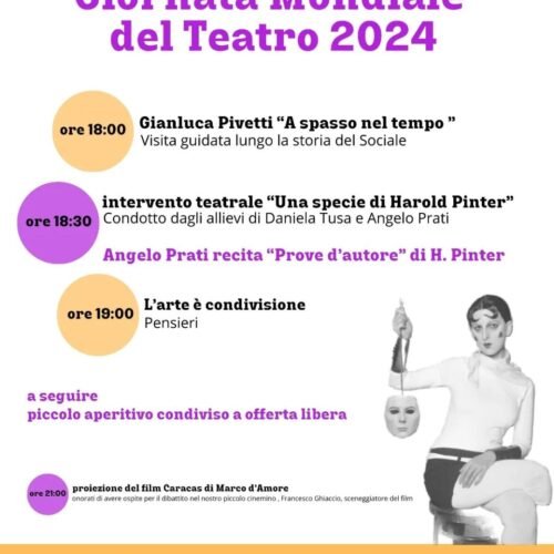La Giornata Mondiale del Teatro mercoledì 27 marzo al Teatro Sociale di Valenza