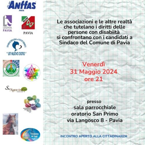 Dibattito sindaci Pavia: stasera alle 21 il confronto con ANFFAS sulle politiche per la disabilità