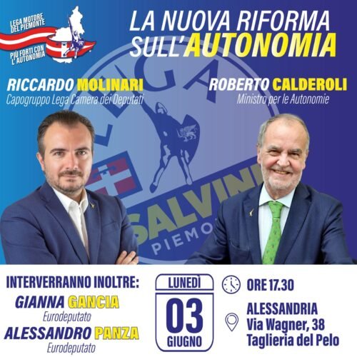 Elezioni: lunedì ad Alessandria il Ministro Roberto Calderoli parlerà di autonomia differenziata