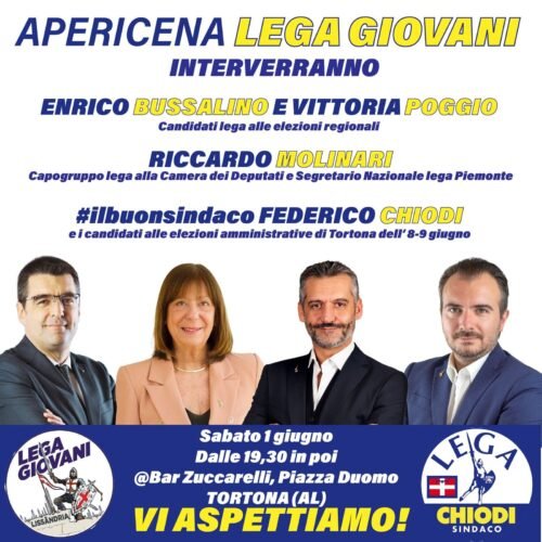 Elezioni: sabato a Tortona apericena con i candidati della Lega Bussalino, Poggio e Chiodi