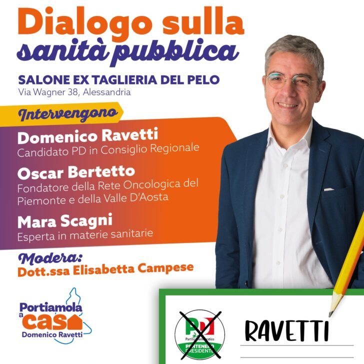 Elezioni regionali: sabato ad Alessandria incontro del candidato Ravetti sulla sanità pubblica