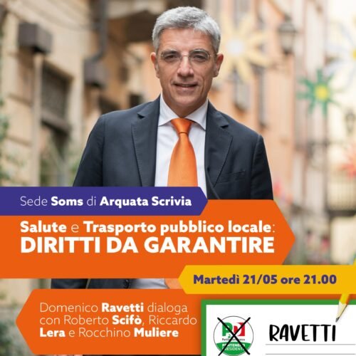 Elezioni regionali: il candidato Domenico Ravetti ad Arquata Scrivia per parlare di salute e trasporto