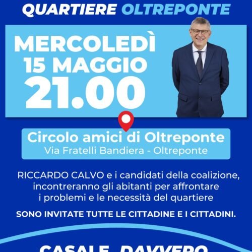 Elezioni comunali: a Casale il candidato sindaco Riccardo Calvo incontra i cittadini di Oltreponte