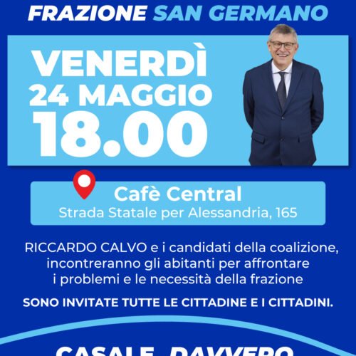Elezioni comunali: a Casale il candidato sindaco Riccardo Calvo incontra i cittadini di San Germano