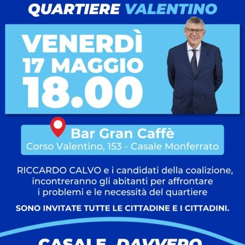 Elezioni comunali: a Casale il candidato sindaco Riccardo Calvo incontra i cittadini del quartiere Valentino