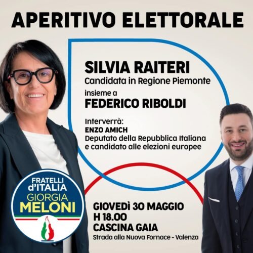 Elezioni: il 30 maggio a Valenza aperitivo elettorale con i candidati di Fratelli d’Italia Raiteri, Riboldi e Amich