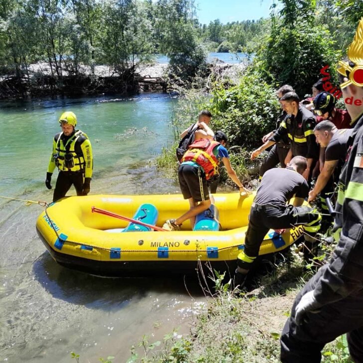A Cuggiono quattro ragazzi bloccati su un isolotto del Ticino: portati in salvo dai Vigili del Fuoco