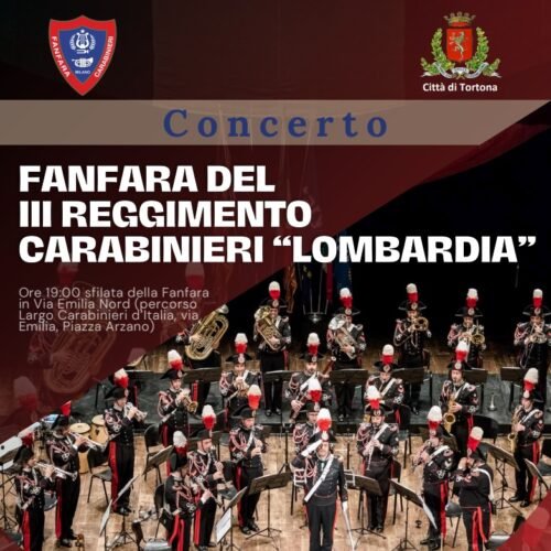 Lunedì 1° luglio sfilata in città e concerto della Fanfara dei Carabinieri a Tortona