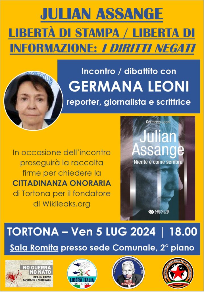 locandina GermanaLeoni-Assange_TORTONA_5lug24