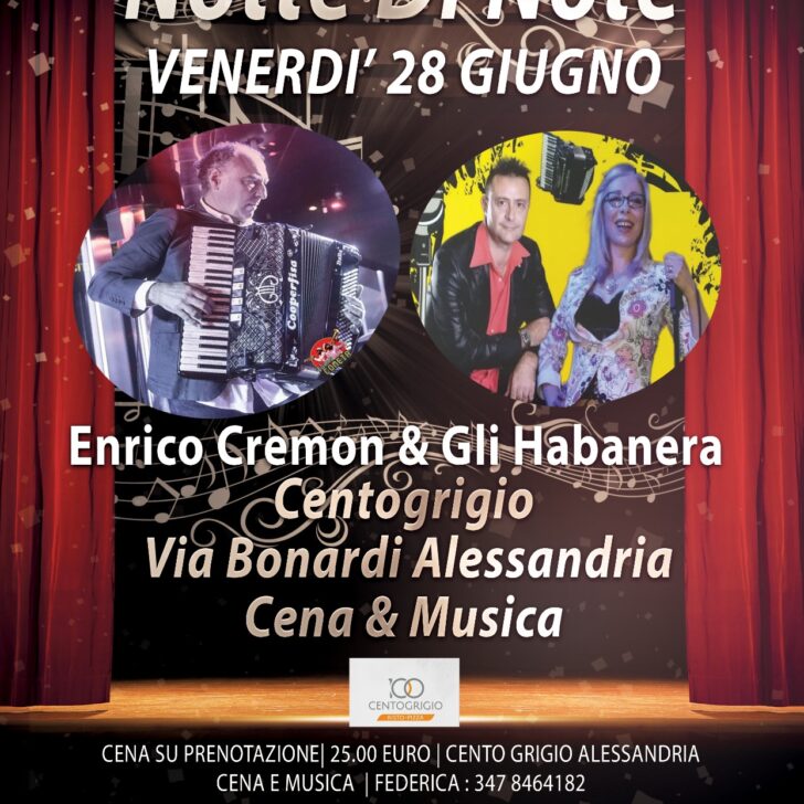 Venerdì al Centogrigio di Alessandria “Notte di note” con Enrico Cremon & gli Habanera