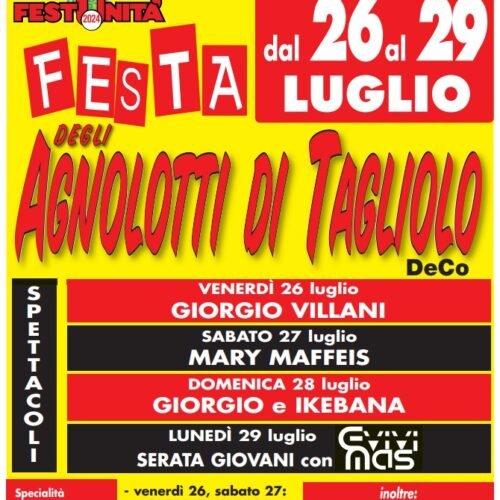 Dal 26 al 29 luglio la festa degli agnolotti De.co. a Tagliolo Monferrato