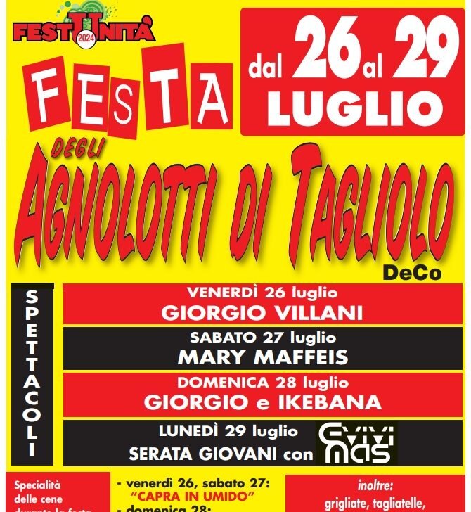 Dal 26 al 29 luglio la festa degli agnolotti De.co. a Tagliolo Monferrato