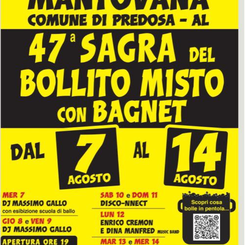 Dal 7 al 14 agosto Sagra del Bollito Misto con bagnet a Mantovana di Predosa