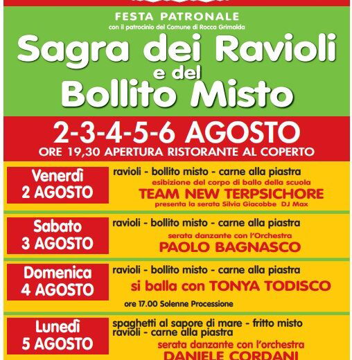 Dal 2 al 6 agosto a San Giorgio di Rocca Grimalda torna la Sagra dei Ravioli e del Bollito Misto