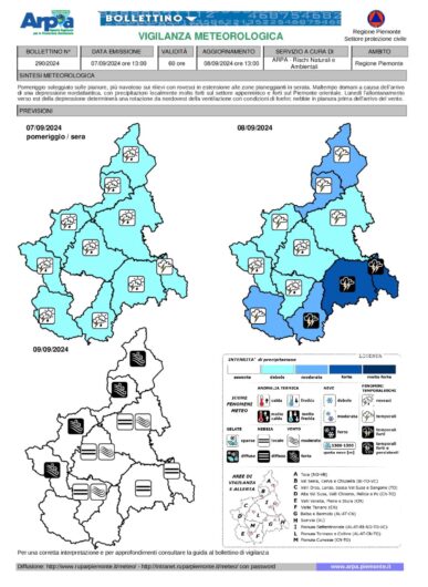 Domenica piogge e temporali. Allerta gialla in provincia di Alessandria