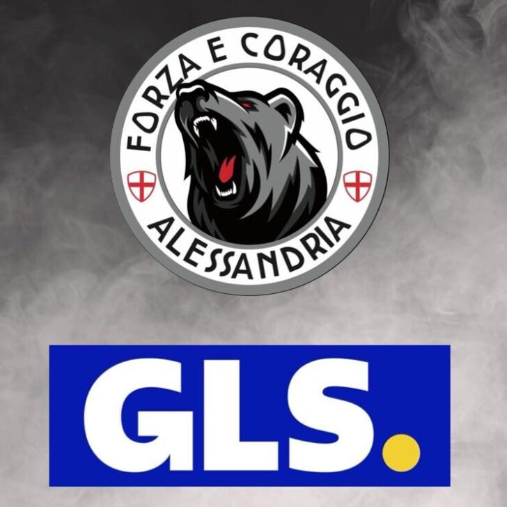 Sulla nuova maglia grigia della Fc Alessandria il marchio GLS, leader nel settore trasporti