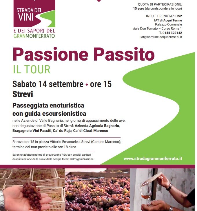 Sabato 14 settembre a Strevi la passeggiata enoturistica “Passione Passito”