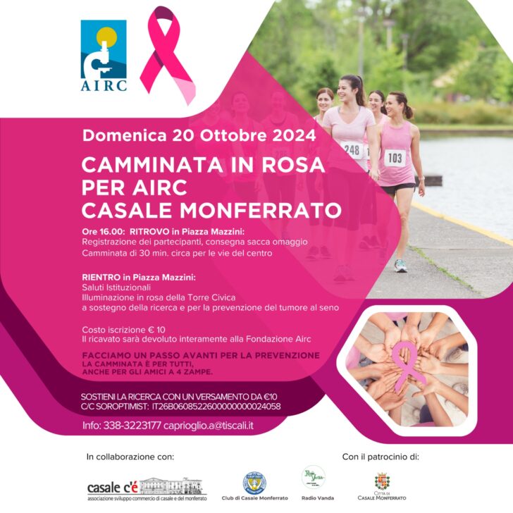 Domenica a Casale la “Camminata in rosa” per la ricerca e la prevenzione del tumore al seno