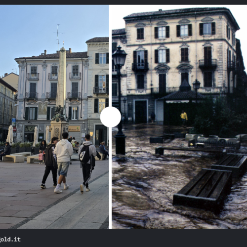 Come l’alluvione 1994 cambiò Alessandria: Piazzetta della Lega e via San Lorenzo ieri e oggi