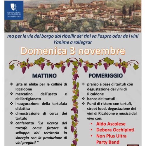 Ricaldone: il borgo del vino e del tartufo. Il programma degli eventi di domenica 3 novembre