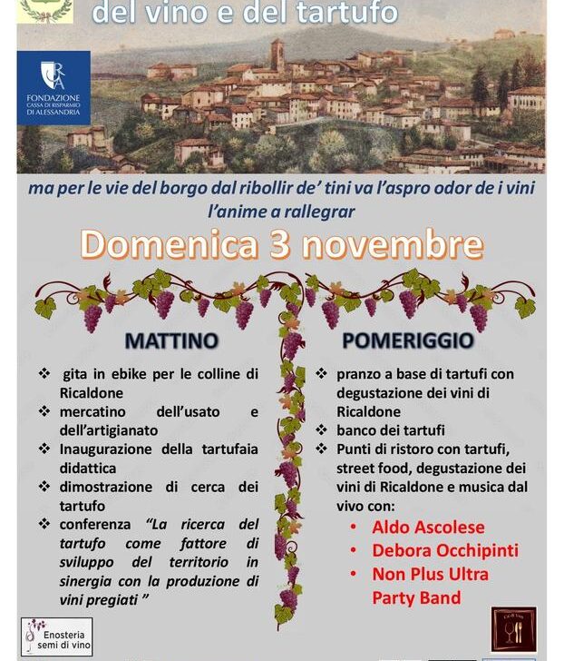 Ricaldone: il borgo del vino e del tartufo. Il programma degli eventi di domenica 3 novembre