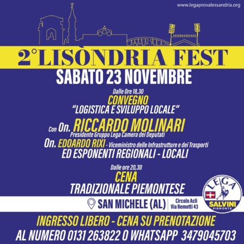 Sabato 23 novembre a San Michele “Lisondria Fest”, la festa della Lega di Alessandria