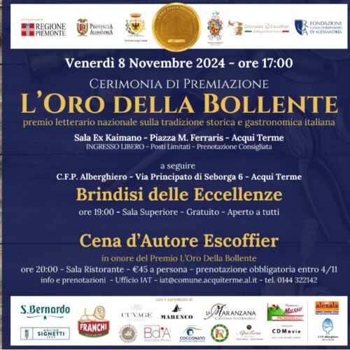 Ad Acqui il Premio “L’Oro delle Bollente” celebra lo chef Escoffier con un’esclusiva cena