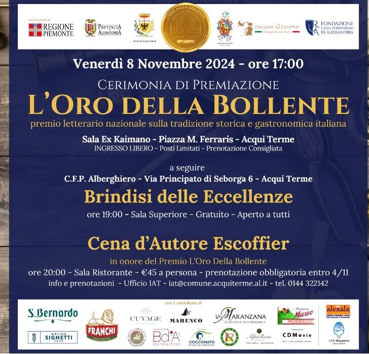 Ad Acqui il Premio “L’Oro delle Bollente” celebra lo chef Escoffier con un’esclusiva cena