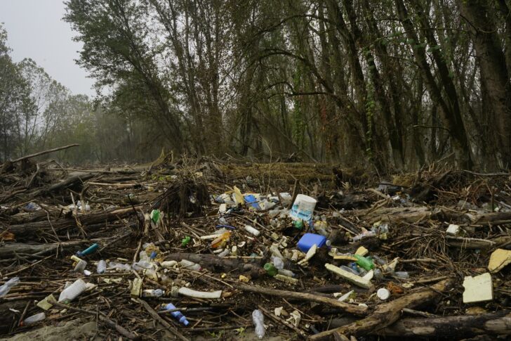 Fiume Po invaso dai rifiuti accumulati sulle sponde dopo la piena: la segnalazione a Bassignana