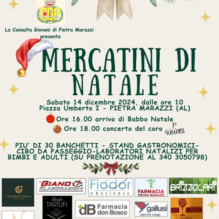 Sabato 14 dicembre i mercatini di Natale a Pietra Marazzi