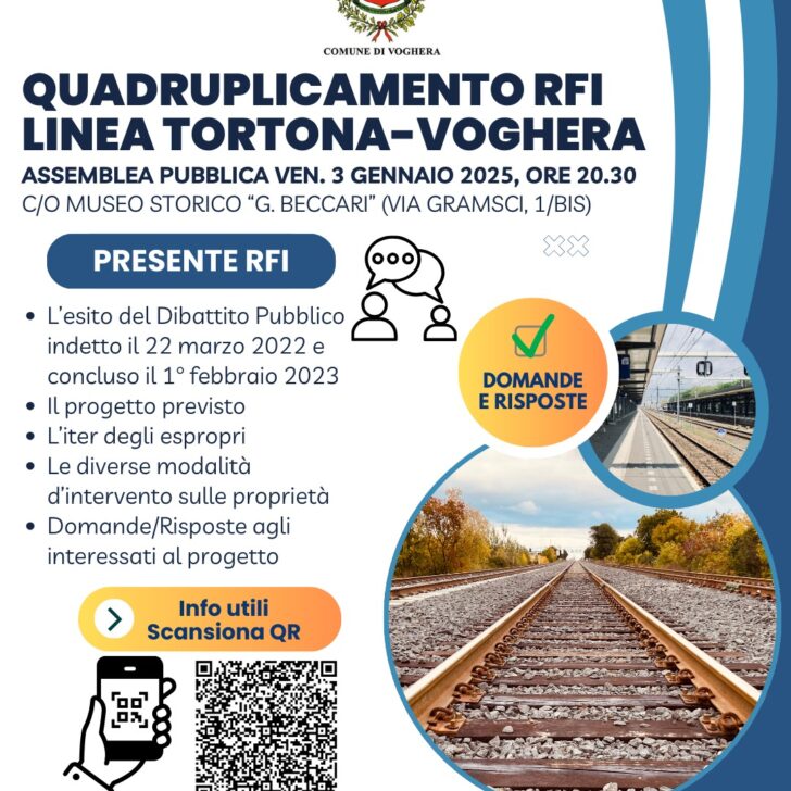 Quadruplicamento della linea ferroviaria Tortona-Voghera: venerdì assemblea pubblica al Museo Beccari