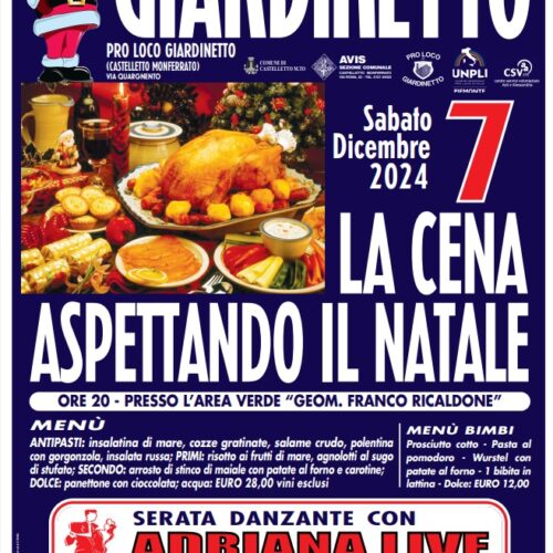 Sabato 7 dicembre a Giardinetto cena e serata danzante “Aspettando il Natale”