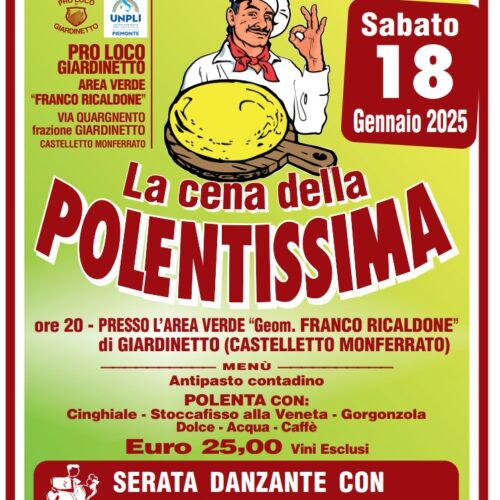 Sabato 18 gennaio la “Cena della Polentissima” a Giardinetto