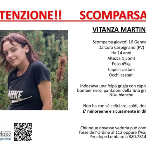 Scomparsa da una settimana. Appello per trovare Martina, studentessa pavese di 14 anni