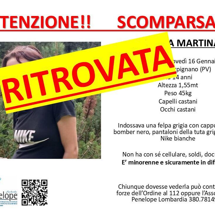 Scomparsa da una settimana. Appello per trovare Martina, studentessa pavese di 14 anni