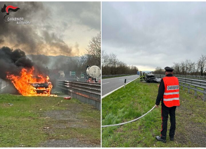 Auto in fiamme in autostrada: i Carabinieri salvano una coppia