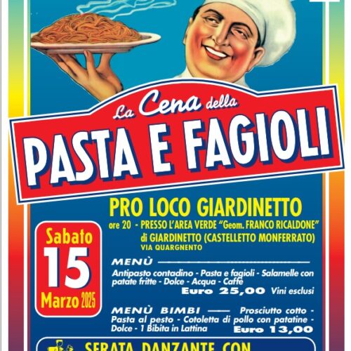 Giardinetto in festa: il 15 marzo la Cena della Pasta e Fagioli con musica e buon cibo