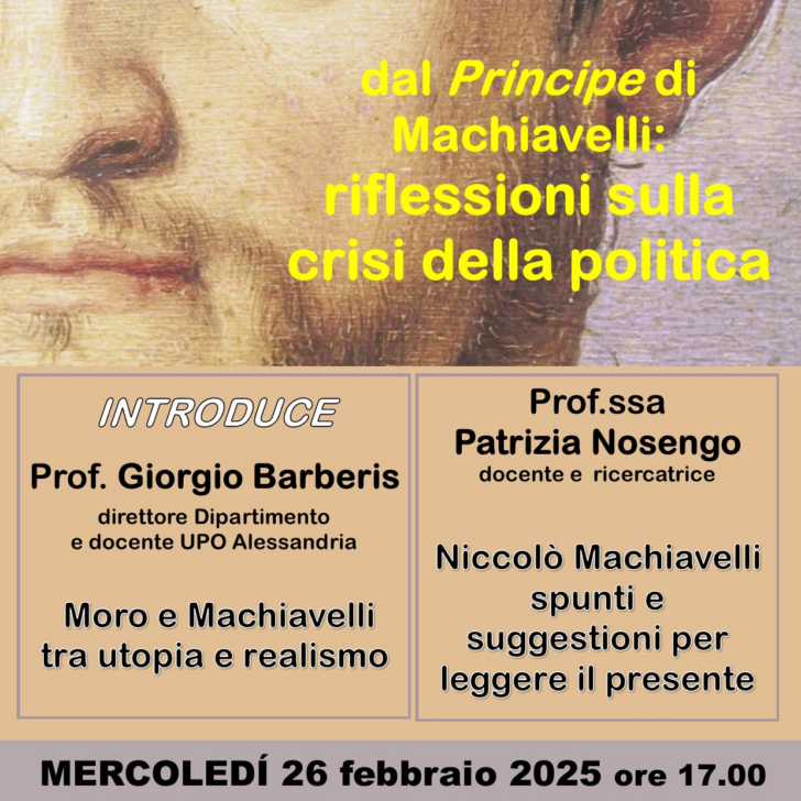 Machiavelli e la crisi della politica: ne parlano Barberis e Nosengo il 26 febbraio