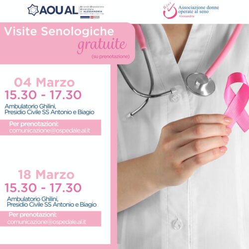 Due giorni di visite senologiche gratuite all’ospedale di Alessandria